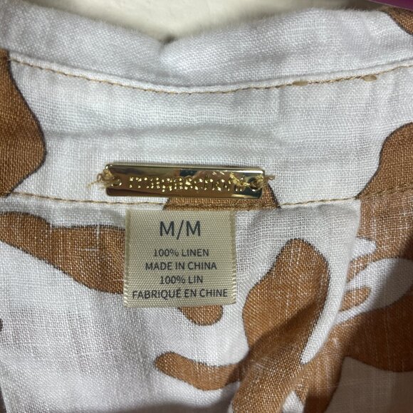 Magaschoni Women's 3/4 Sleeve Brown White 100% Linen Button-Up Shirt Medium! - Picture 4 of 5
